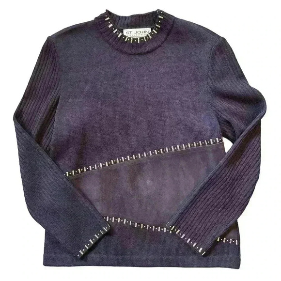 Vtg St John Collection Plum Purple Studded Embellished Mock Neck Sweater Knit 6 - Picture 1 of 5